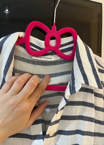 Gri Çizgili Pamuklu Kadın Gömlek - Görsel 4