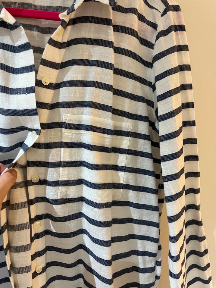 Gri Çizgili Pamuklu Kadın Gömlek - Görsel 2