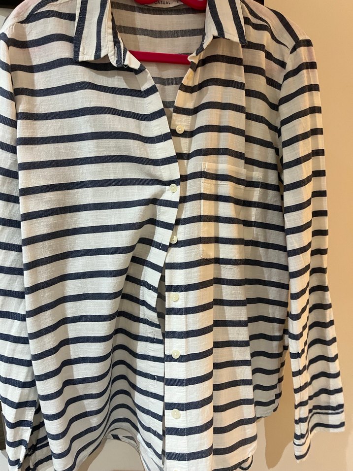 Gri Çizgili Pamuklu Kadın Gömlek - Görsel 3