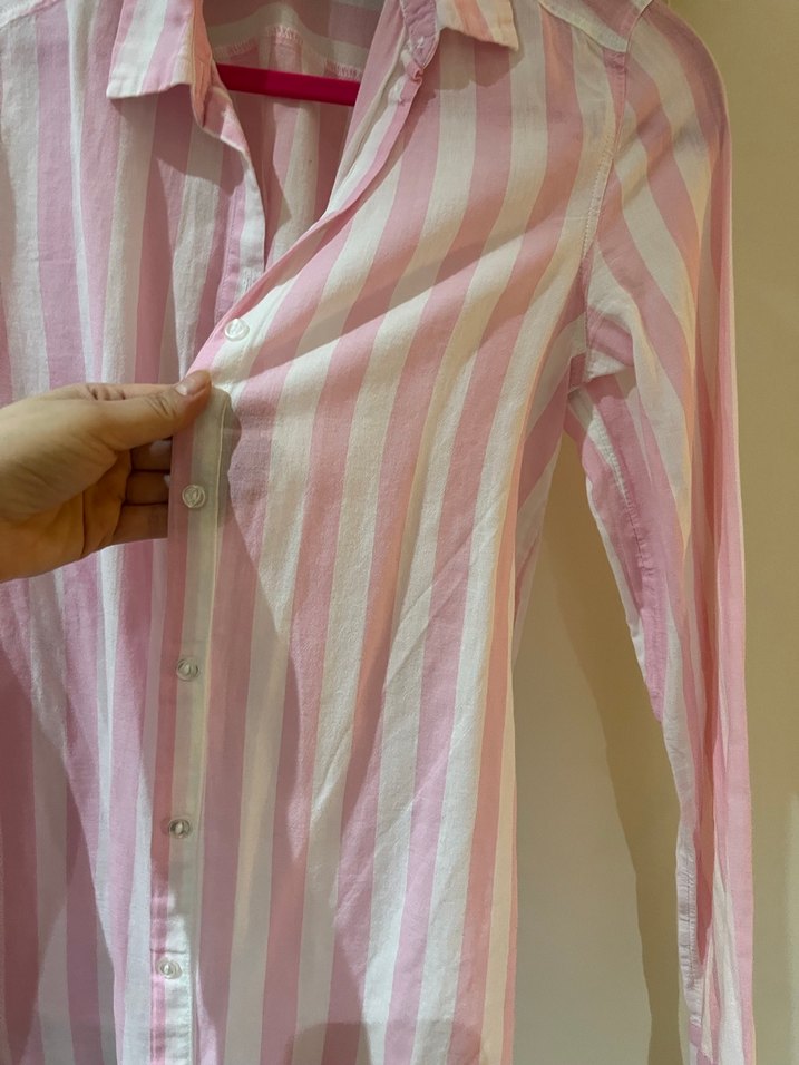 Pembe Çizgili Keten Gömlek - Görsel 2