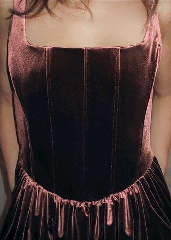 Bordo Drapeli Straplez Mini Elbise - Görsel 2