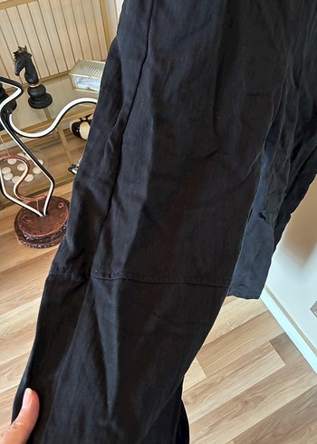 Siyah Kemerli Midi Keten Kadın Pantolon - Görsel 4