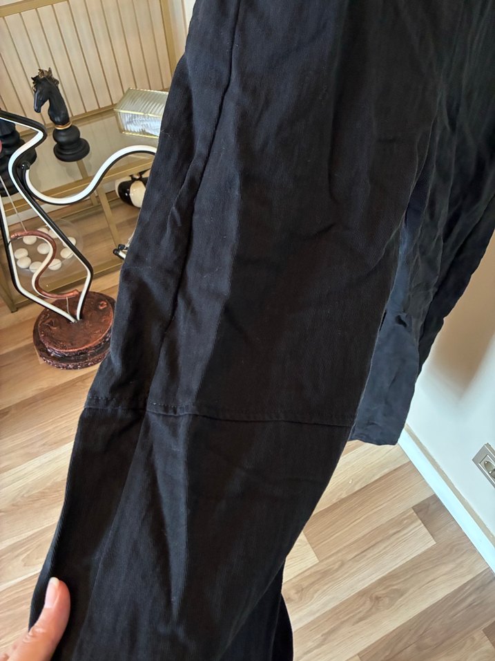 Siyah Kemerli Midi Keten Kadın Pantolon - Görsel 4