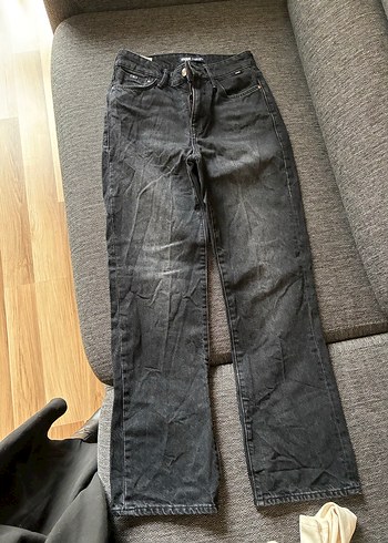 Gri Kadın Bol Kesim Midi Kot Pantolon - Görsel 4