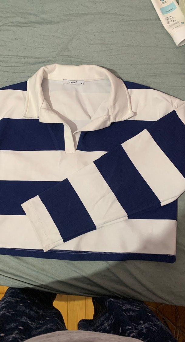 Pamuklu Çizgili Polo Yaka crop - Görsel 2