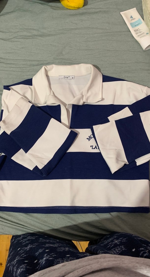 Pamuklu Çizgili Polo Yaka crop - Görsel 5