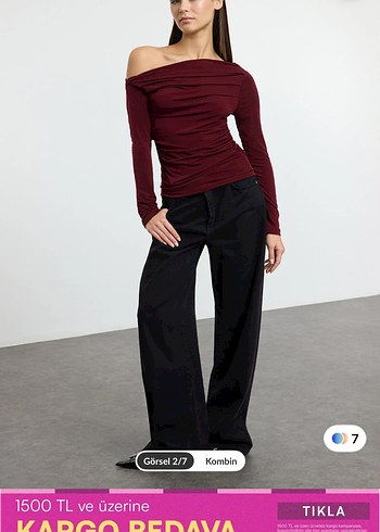 Bordo Drapeli Uzun Kollu Kadın Bluz - Görsel 5