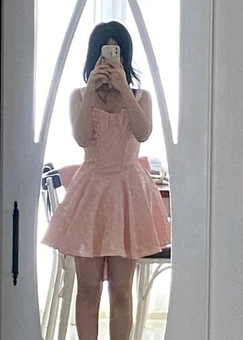 Pembe Arkası Kurdeleli Elbise Mezuniyet Doğum Günü Elbisesi - Görsel 4