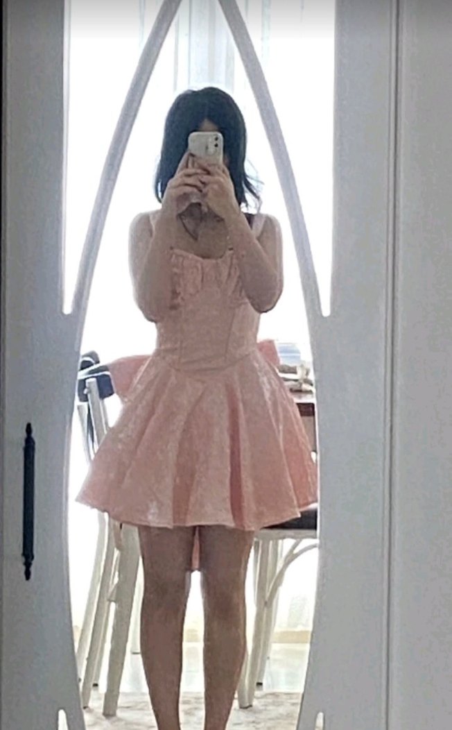 Pembe Arkası Kurdeleli Elbise Mezuniyet Doğum Günü Elbisesi - Görsel 4