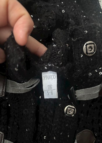 Panço Kapüşonlu Siyah kız Çocuk Örgü hırka - Görsel 3