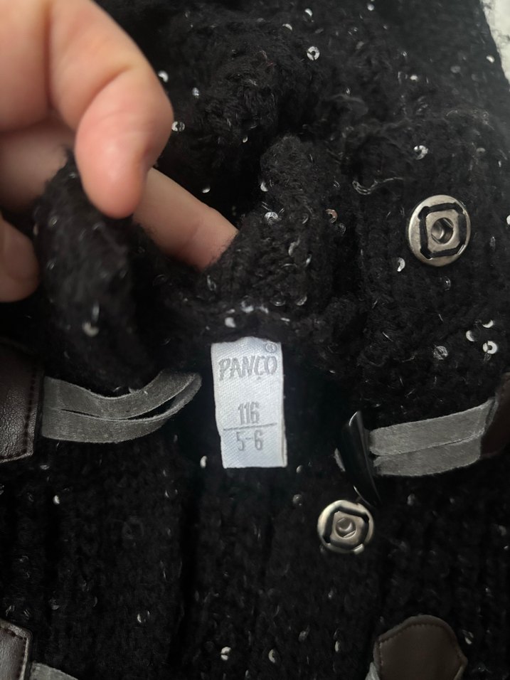 Panço Kapüşonlu Siyah kız Çocuk Örgü hırka - Görsel 3