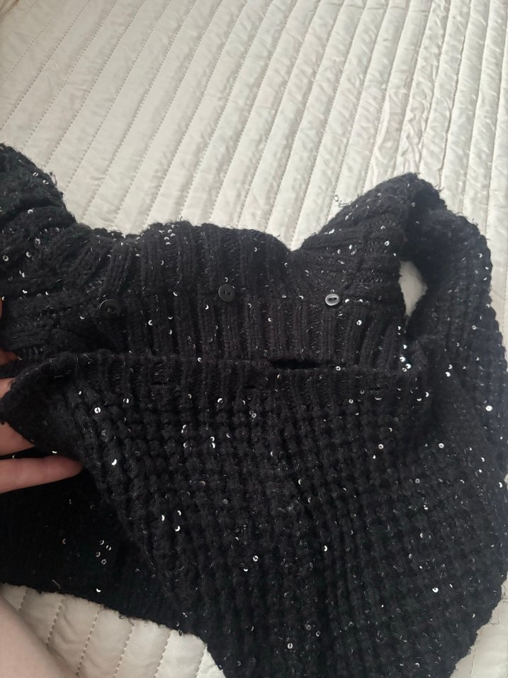 Panço Kapüşonlu Siyah kız Çocuk Örgü hırka - Görsel 2