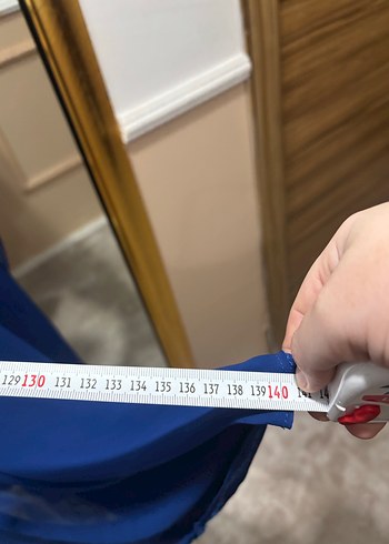 Uzun Kollu Desenli Mavi Kadın Abiye - Görsel 4