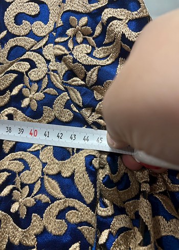 Uzun Kollu Desenli Mavi Kadın Abiye - Görsel 3