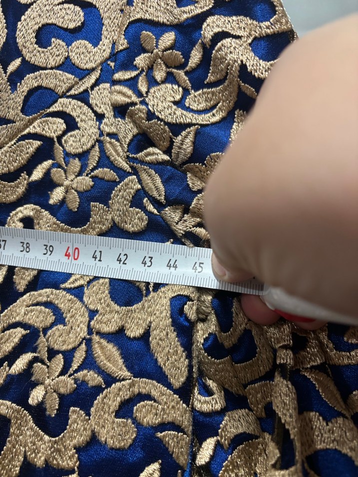 Uzun Kollu Desenli Mavi Kadın Abiye - Görsel 3