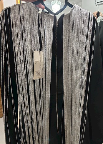 Püsküllü Gri Uzun Kollu Kadın Mini Elbise - Görsel 5