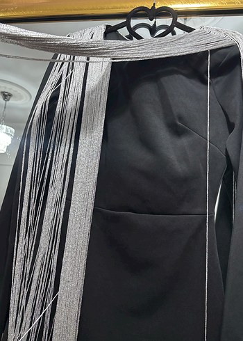 Püsküllü Gri Uzun Kollu Kadın Mini Elbise - Görsel 3