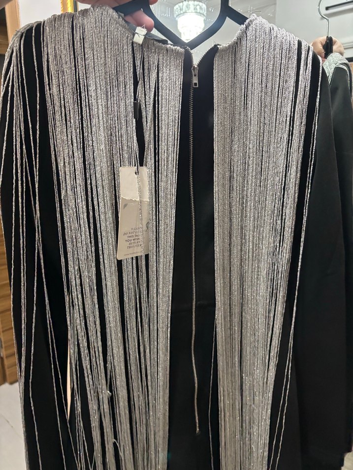 Püsküllü Gri Uzun Kollu Kadın Mini Elbise - Görsel 5