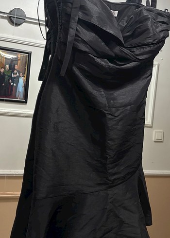 Siyah Drapeli Mini V Yakalı Elbise - Görsel 2