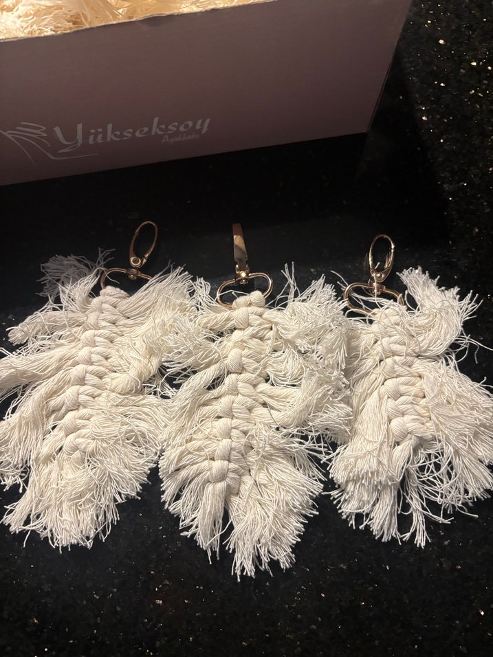 Beyaz Püsküllü Bohem Anahtarlık - Görsel 2