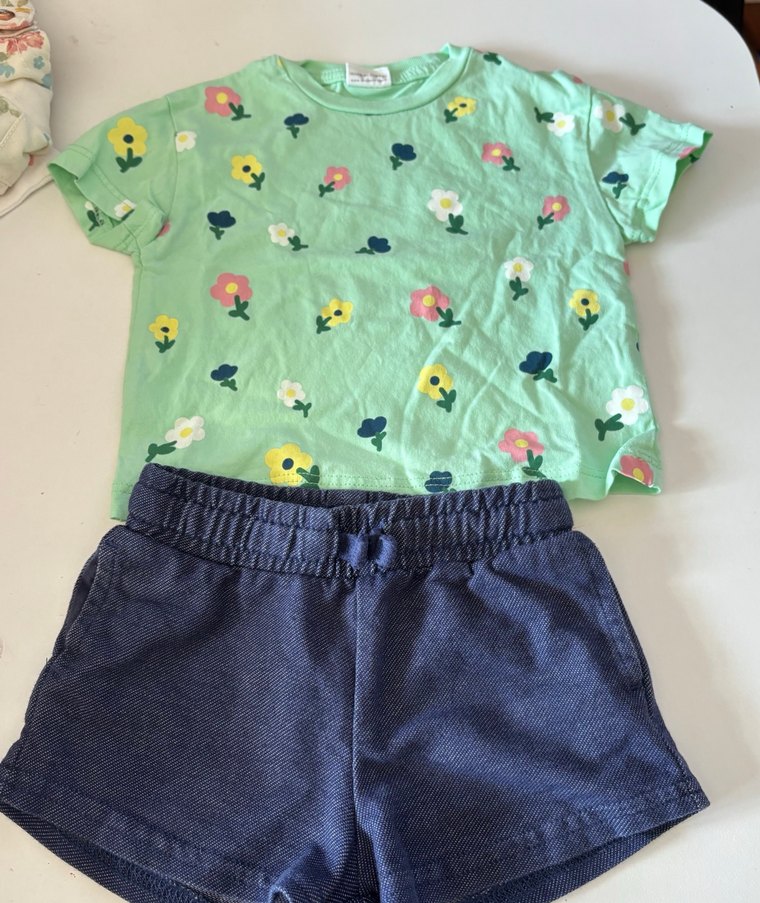 Çiçek Desenli Kısa Kollu Bebek Takımı - Görsel 3