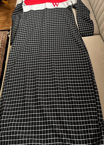 Kareli Kapüşonlu Uzun Kollu Kadın Elbise - Görsel 2