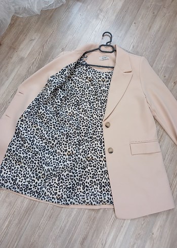 Diğer Bej Leopar Desenli Kadın Blazer Ceket