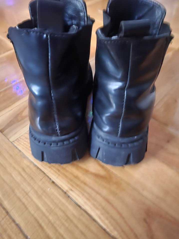 ZARA TARZINDA çocuk  kalın taban Siyah Deri Goth Botlar - Görsel 3