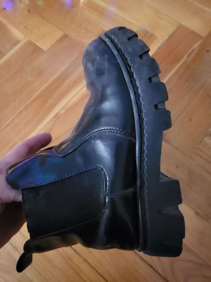 ZARA TARZINDA çocuk  kalın taban Siyah Deri Goth Botlar - Görsel 5