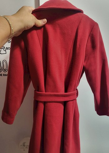 Kemerli Kırmızı Kaşe Kaban - Görsel 5