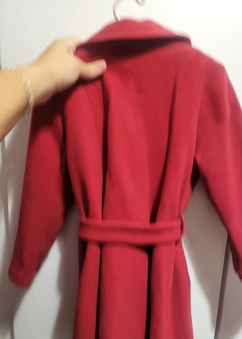 Kemerli Kırmızı Kaşe Kaban - Görsel 6