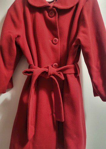 Kemerli Kırmızı Kaşe Kaban - Görsel 4