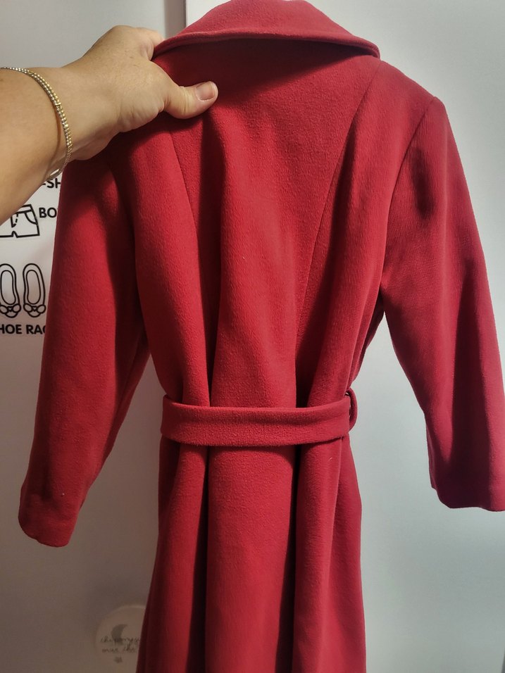 Kemerli Kırmızı Kaşe Kaban - Görsel 5