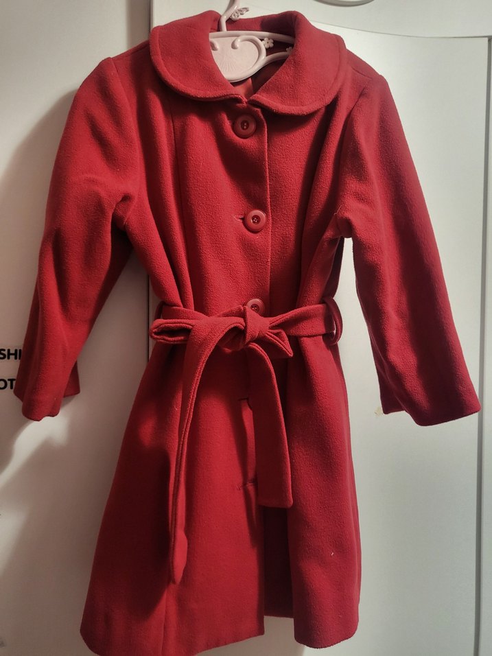 Kemerli Kırmızı Kaşe Kaban - Görsel 2