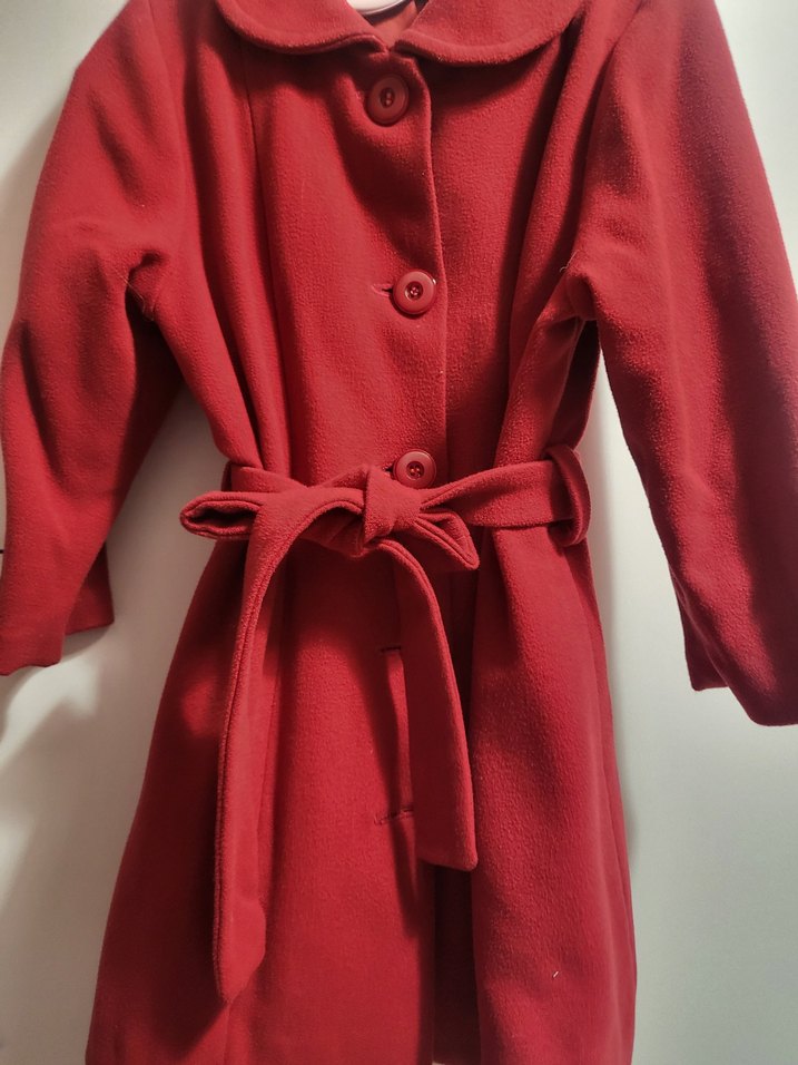 Kemerli Kırmızı Kaşe Kaban - Görsel 4