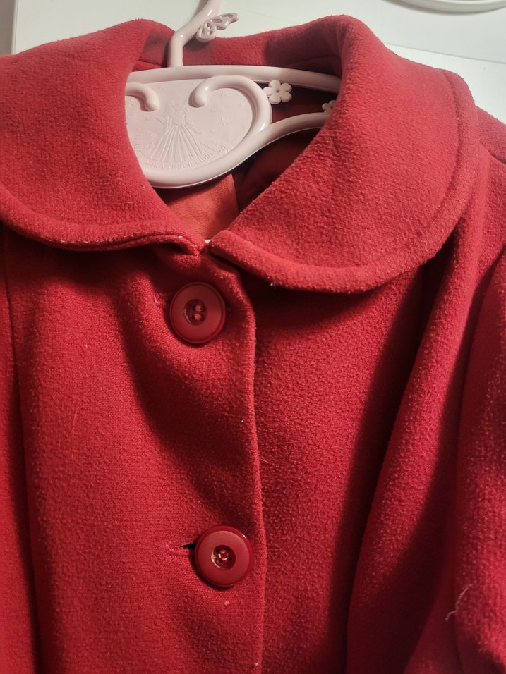 Kemerli Kırmızı Kaşe Kaban - Görsel 3