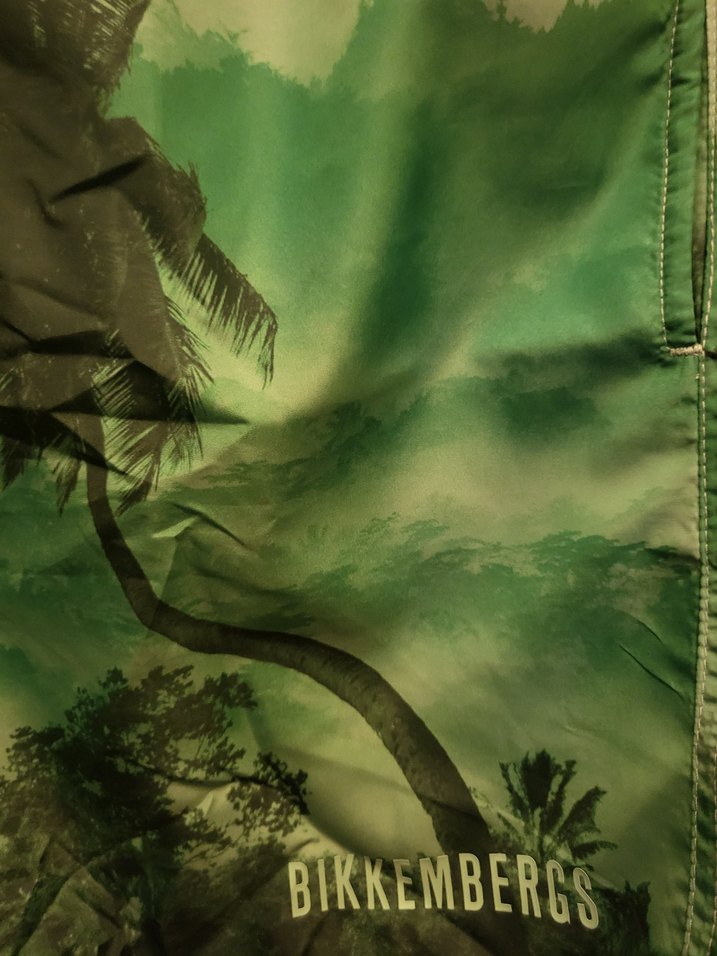 ORJİNAL ,ETİKETLİ BIKKEMBERGS Yeşil Baskılı ERKEK deniz şortu - Görsel 3