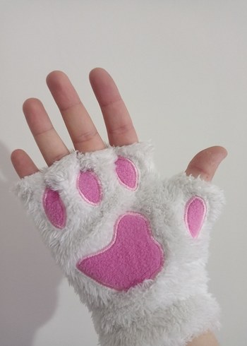 Pembe Nakışlı Kürklü Kedi Eldiveni - Görsel 3