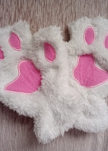 Pembe Nakışlı Kürklü Kedi Eldiveni