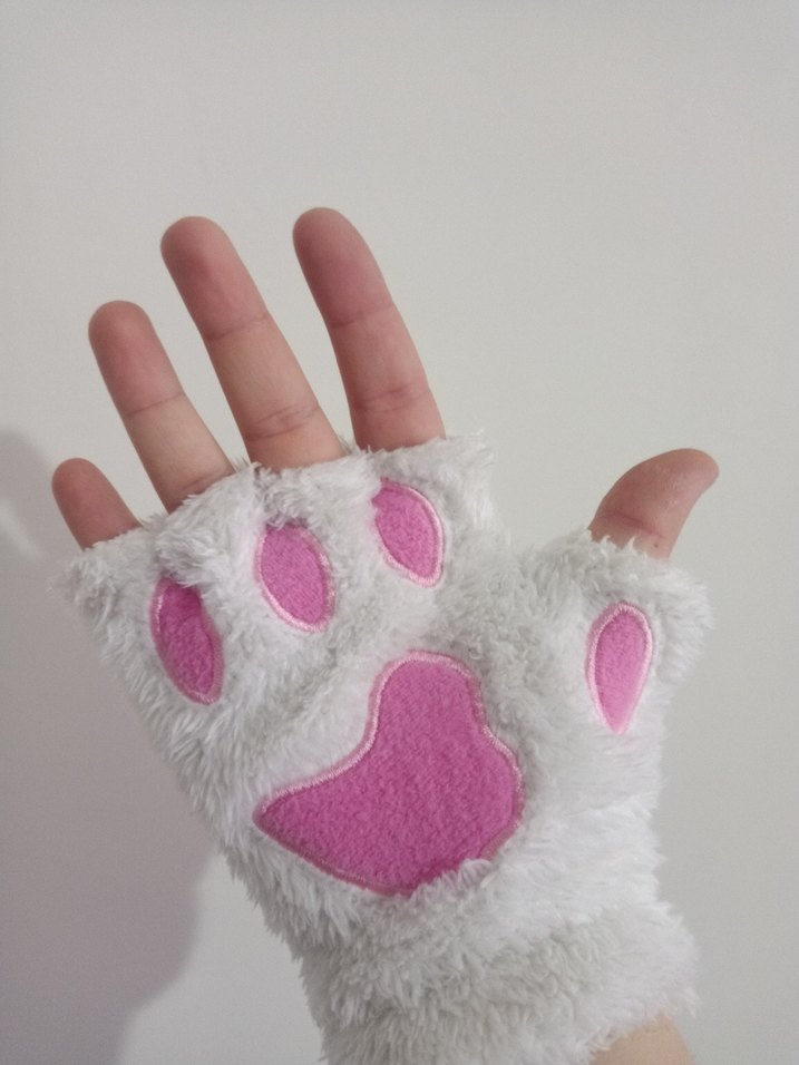 Pembe Nakışlı Kürklü Kedi Eldiveni - Görsel 3