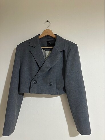 m Beden Gri Kısa Blazer Ceket