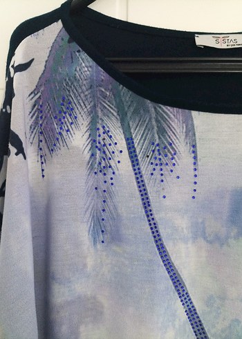 Mavi Baskılı, Salaş Kesim, Kısa Kollu Bluz - Görsel 2