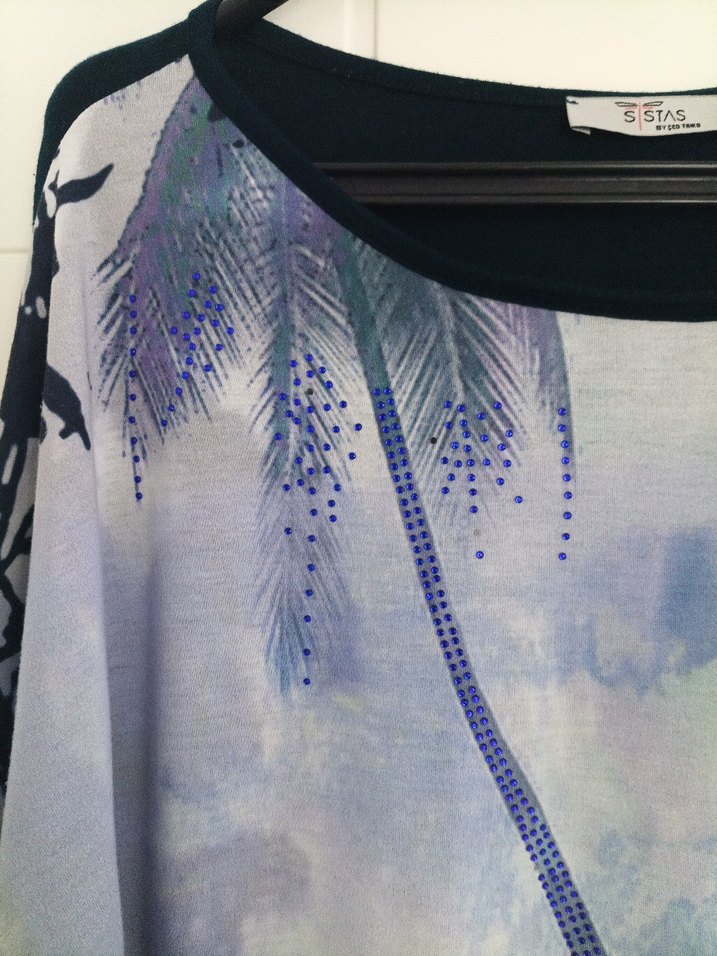 Mavi Baskılı, Salaş Kesim, Kısa Kollu Bluz - Görsel 2