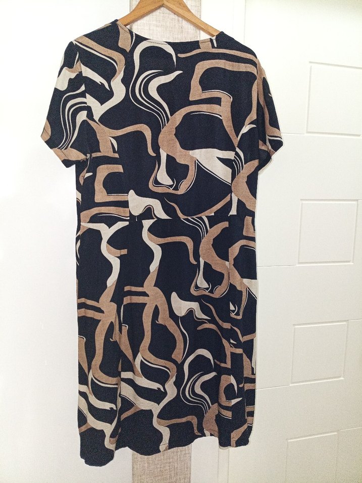 Kahverengi Desenli Düğmeli Midi Elbise - Görsel 2