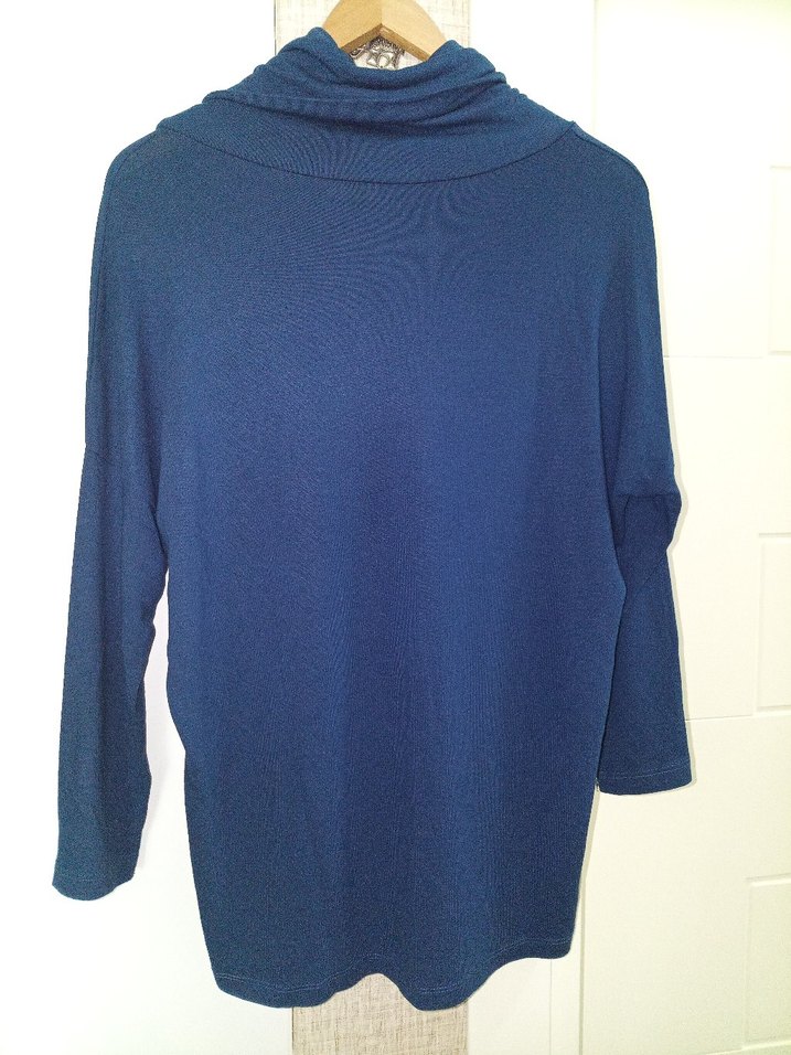 Yarım Kollu, Salaş Kesim, Yüksek Degaje Yakalı  Bluz - Görsel 2