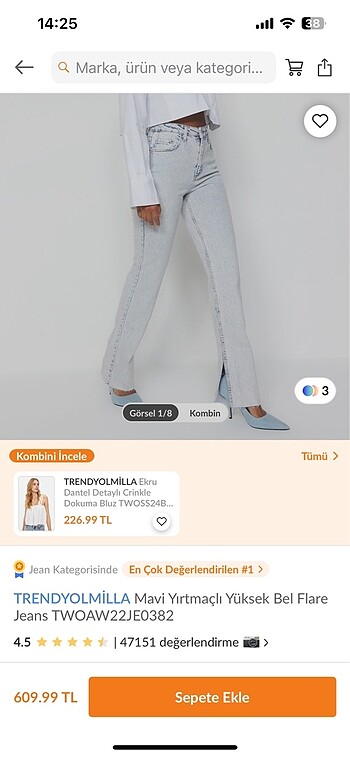 Trendyol & Milla Milla Yırtmaçlı Yüksek Bel Flare Jeans