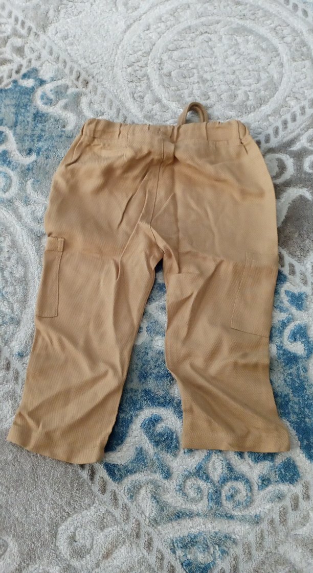 Bej Erkek Çocuk Bol Kesim Kemerli Pantolon - Görsel 2