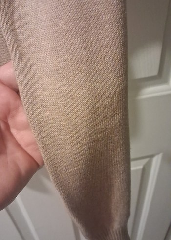 açık kahve V Yakalı Erkek Örgü Yün Kazak - Görsel 5