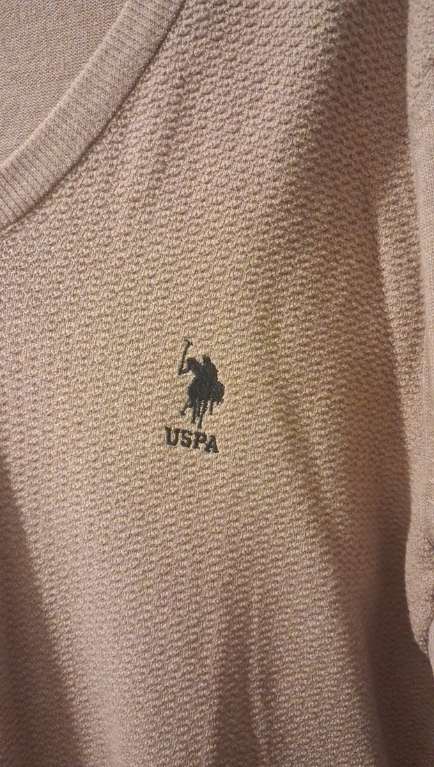 açık kahve V Yakalı Erkek Örgü Yün Kazak - Görsel 2