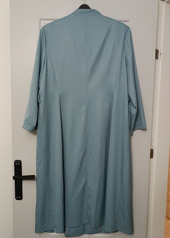 Mavi Uzun Keten Kadın Kaban - Görsel 2